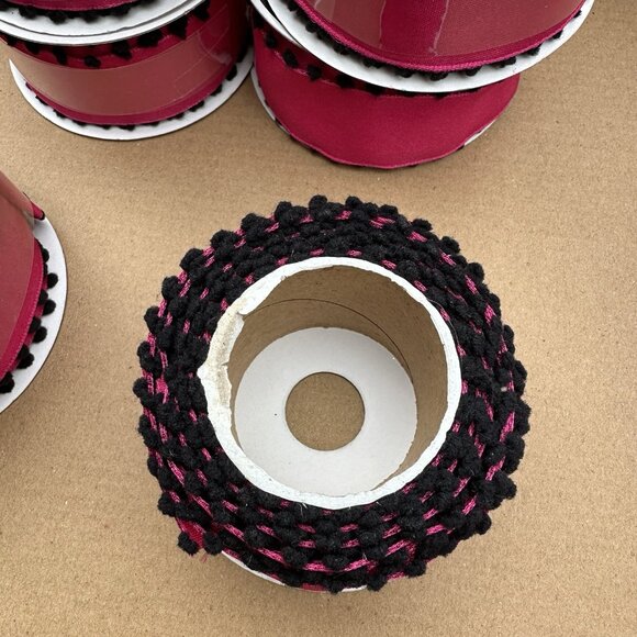 Pink Wired Ribbon Pom Pom Edge Lot of 7 Dia De Los Muertos 1 1/2" in x 14 ft - Picture 7 of 11